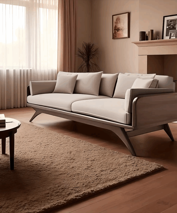 Modern Ash Wood Sofa with Beveled Legs and Elegant Finish