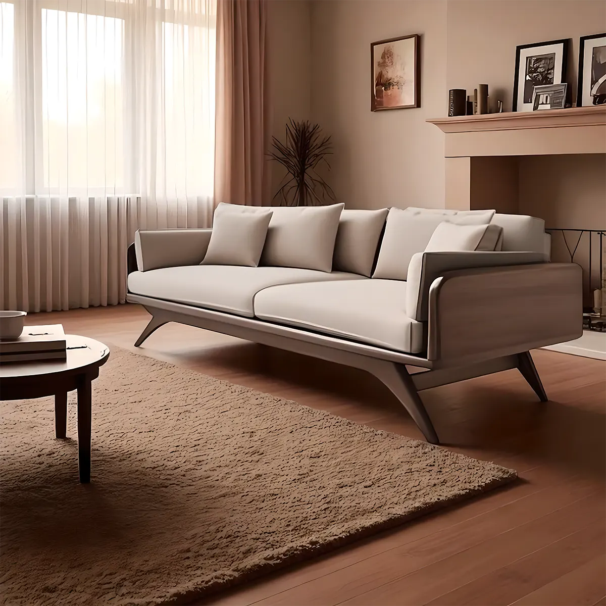 Modern Ash Wood Sofa with Beveled Legs and Elegant Finish