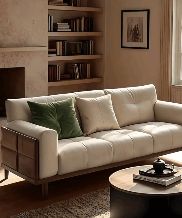 Natural Ash Wood Leather Sofa with Modern Premium Design