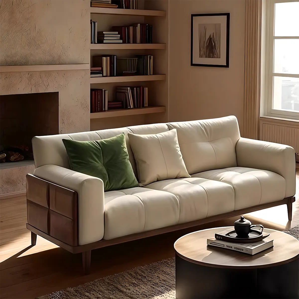 Natural Ash Wood Leather Sofa with Modern Premium Design