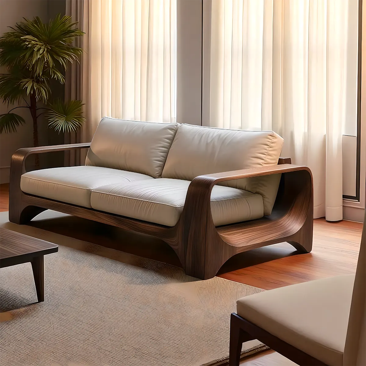 Durable Solid Ash Wood Sofa with Contemporary Design