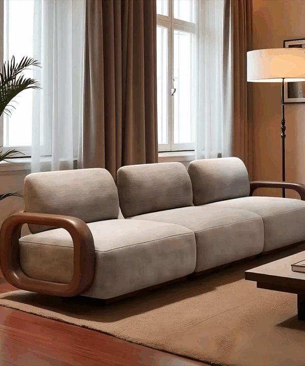 Four-Seater Solid Ash Wood Sofa with Minimal Natural Frame