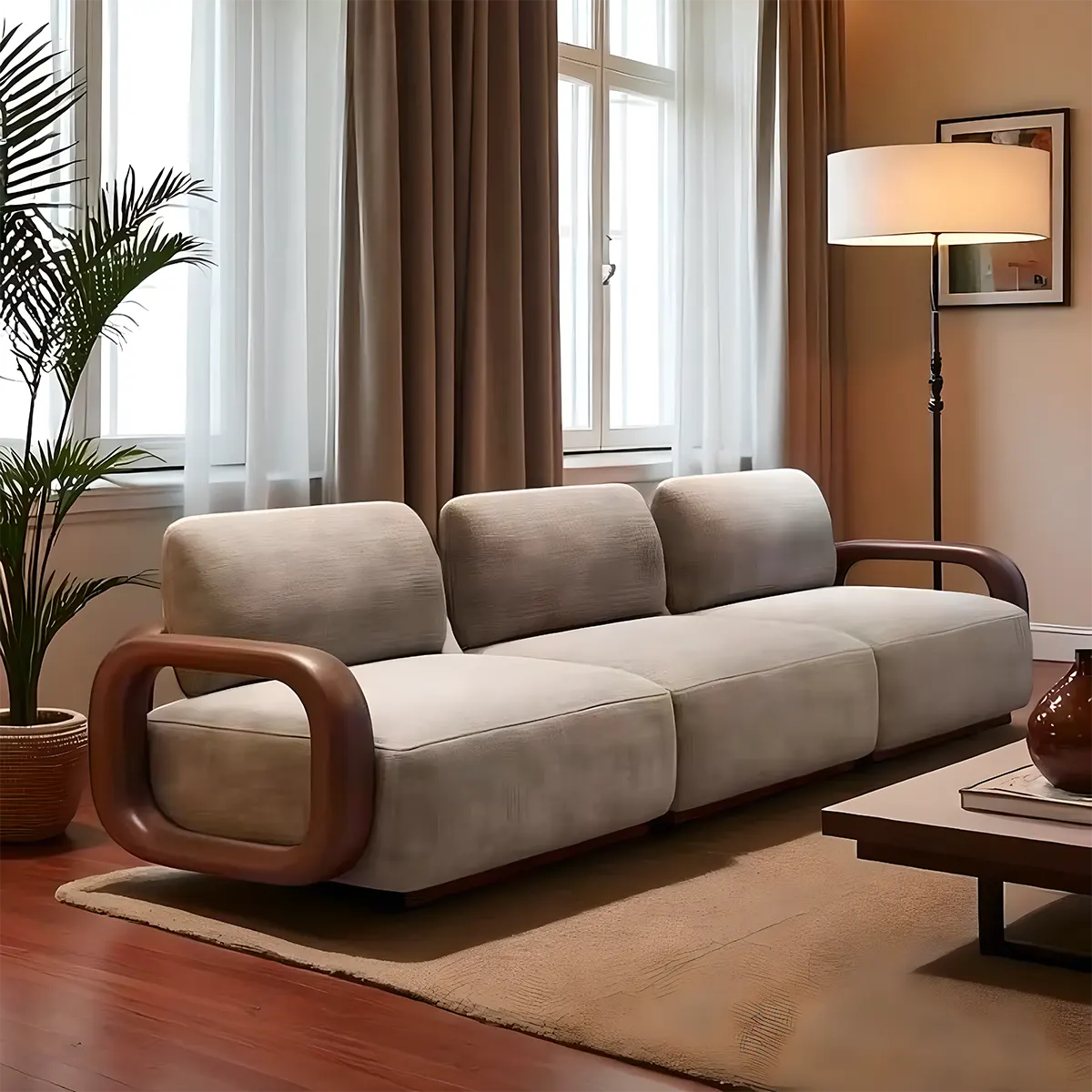 Four-Seater Solid Ash Wood Sofa with Minimal Natural Frame