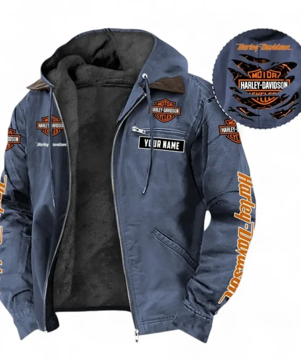 Chopper Style Hooded And Flannel Hoodie, Exclusive Logo Hoodie For Car Lovers CAR391 - Navy Blue